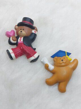Vintage 80s Plastic Hallmark Valentine's Day and Graduation Teddy Bear Brooch